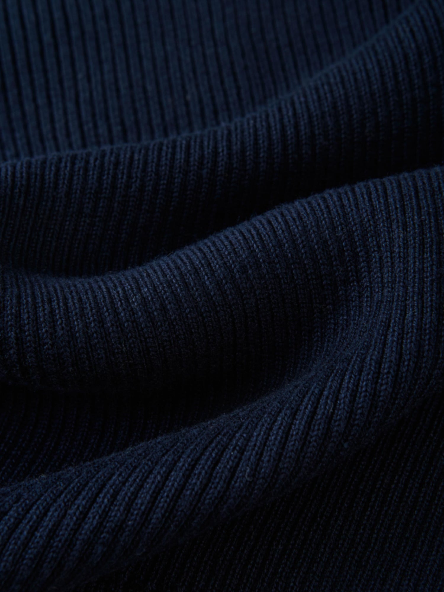 Ruffle Collar Knit Sweater Navy; dressy girls top fabric close-up with ribbed knit texture