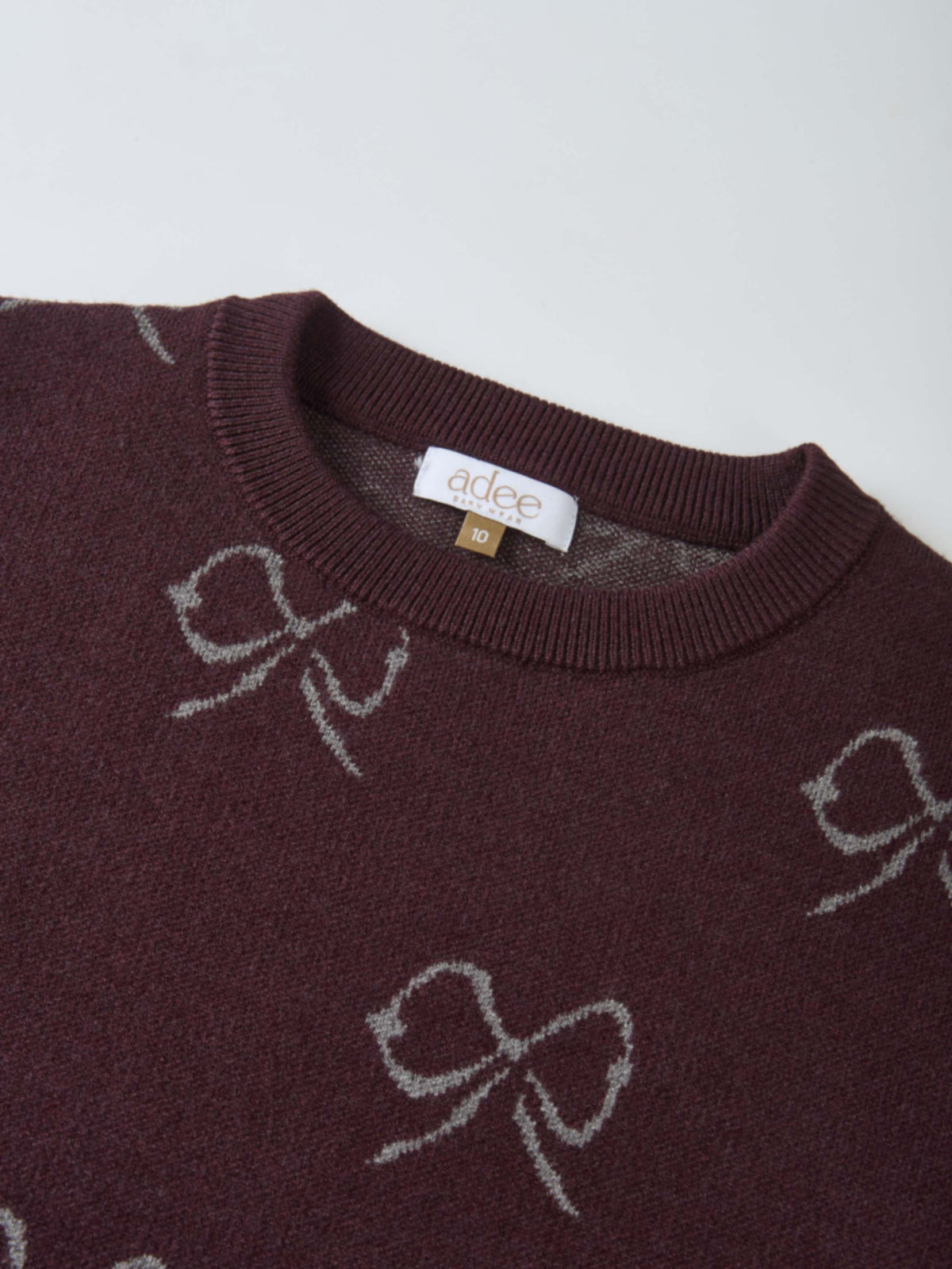 Bow Knit Sweater burgundy for girls, Adee dressy top with bow motif