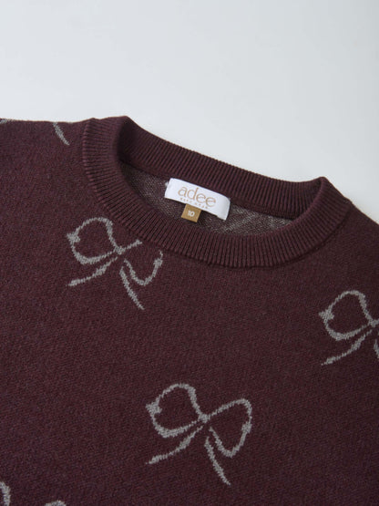 Bow Knit Sweater burgundy for girls, Adee dressy top with bow motif
