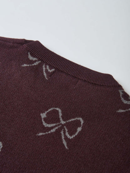 Bow Knit Sweater Burgundy for girls by Adee; dressy knit top with gray bow motifs.