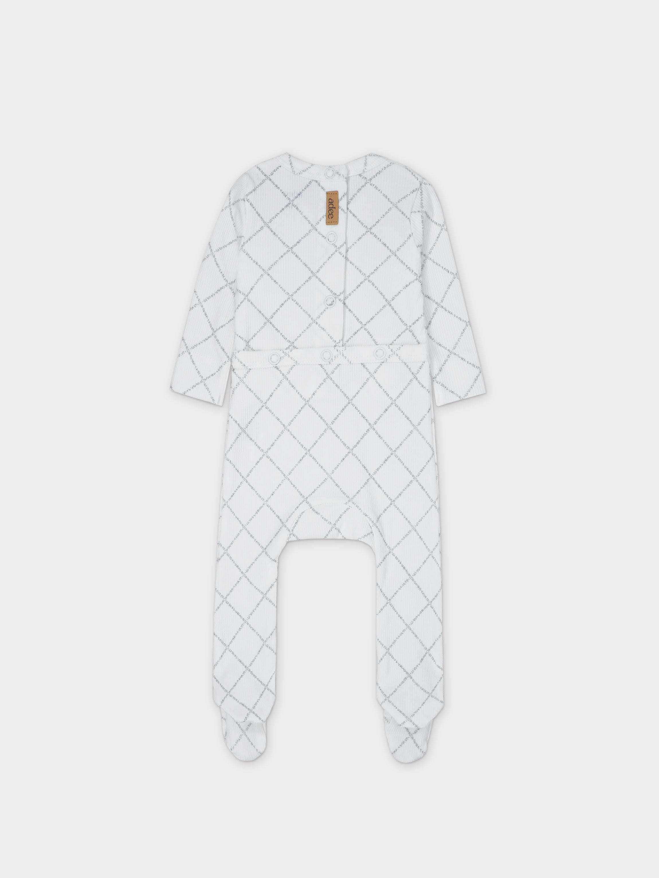 Diamond Feather Print Layette Set- Grey