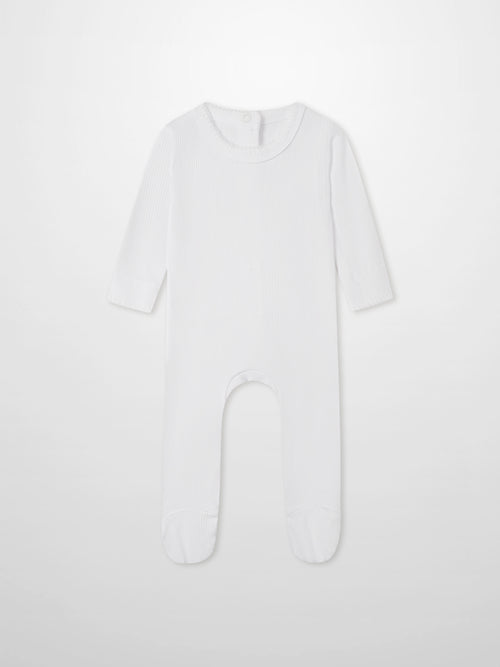 Legacy Stitch Stretchy white unisex stretchies by Adee; ribbed knit, footed design.