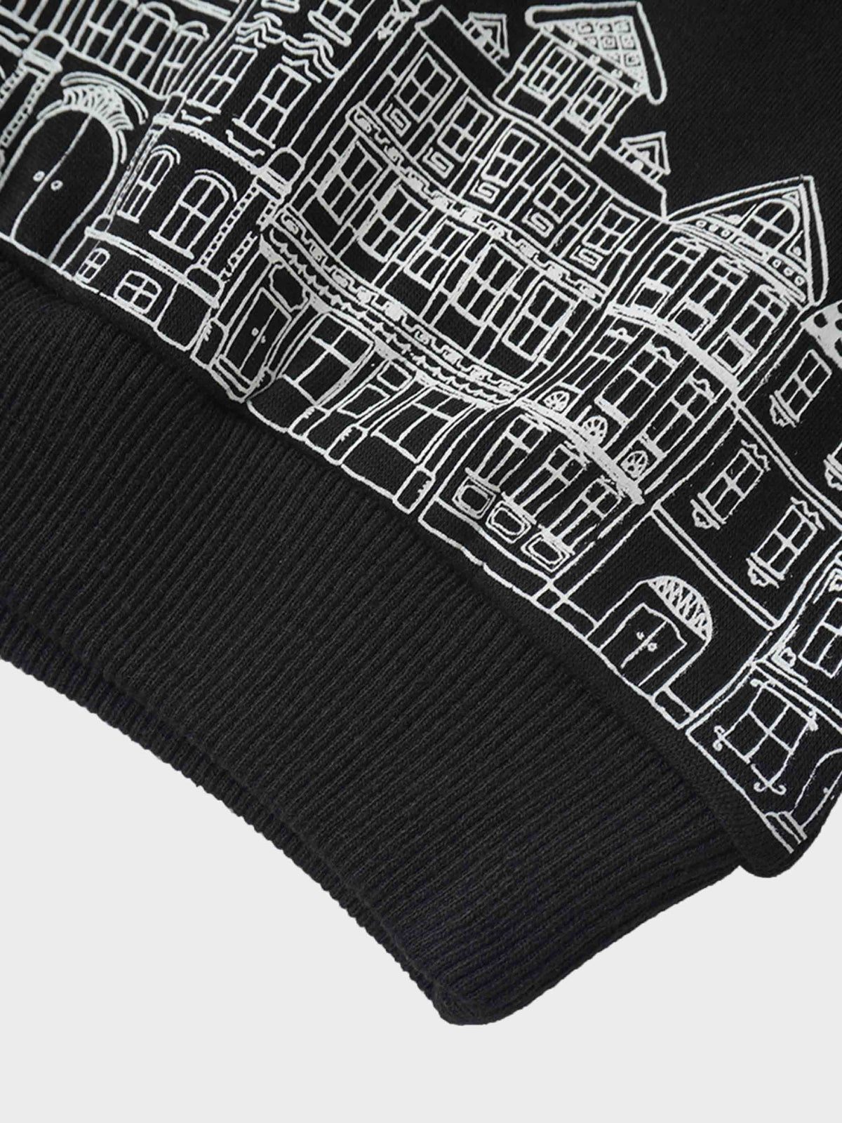 Black Skyline Sweatshirt with white city skyline print, ribbed cuffs and crew neck.