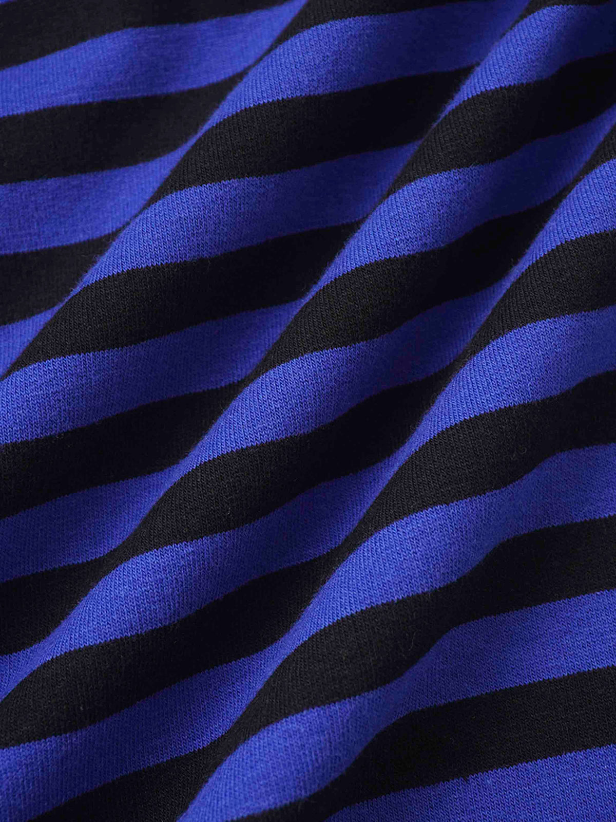 Blue and black striped knit fabric for a dress.