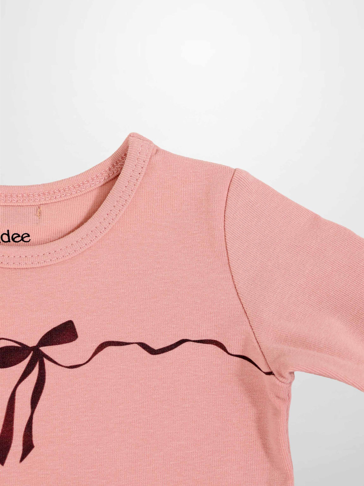 Bow Pajamas girls pink short-sleeve top by Adee with black bow graphic