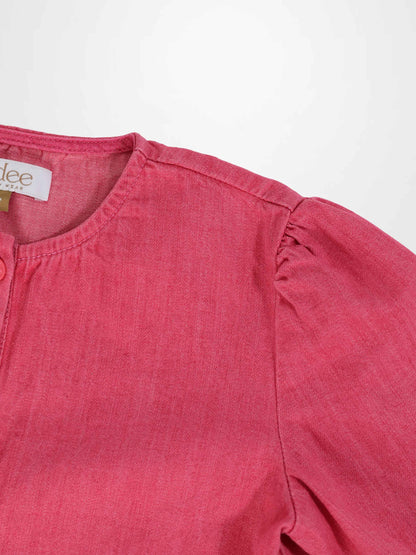 3/4 Sleeve Henley pink denim girls top from Adee, soft fabric