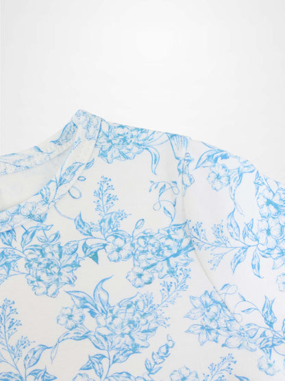Blue Flowered  3/4 Sleeve T-shirt