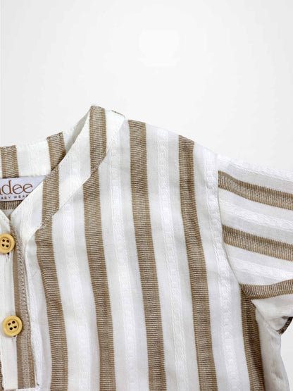 Tan and white striped shirt for boys by Adee, dressy top with beige buttons.