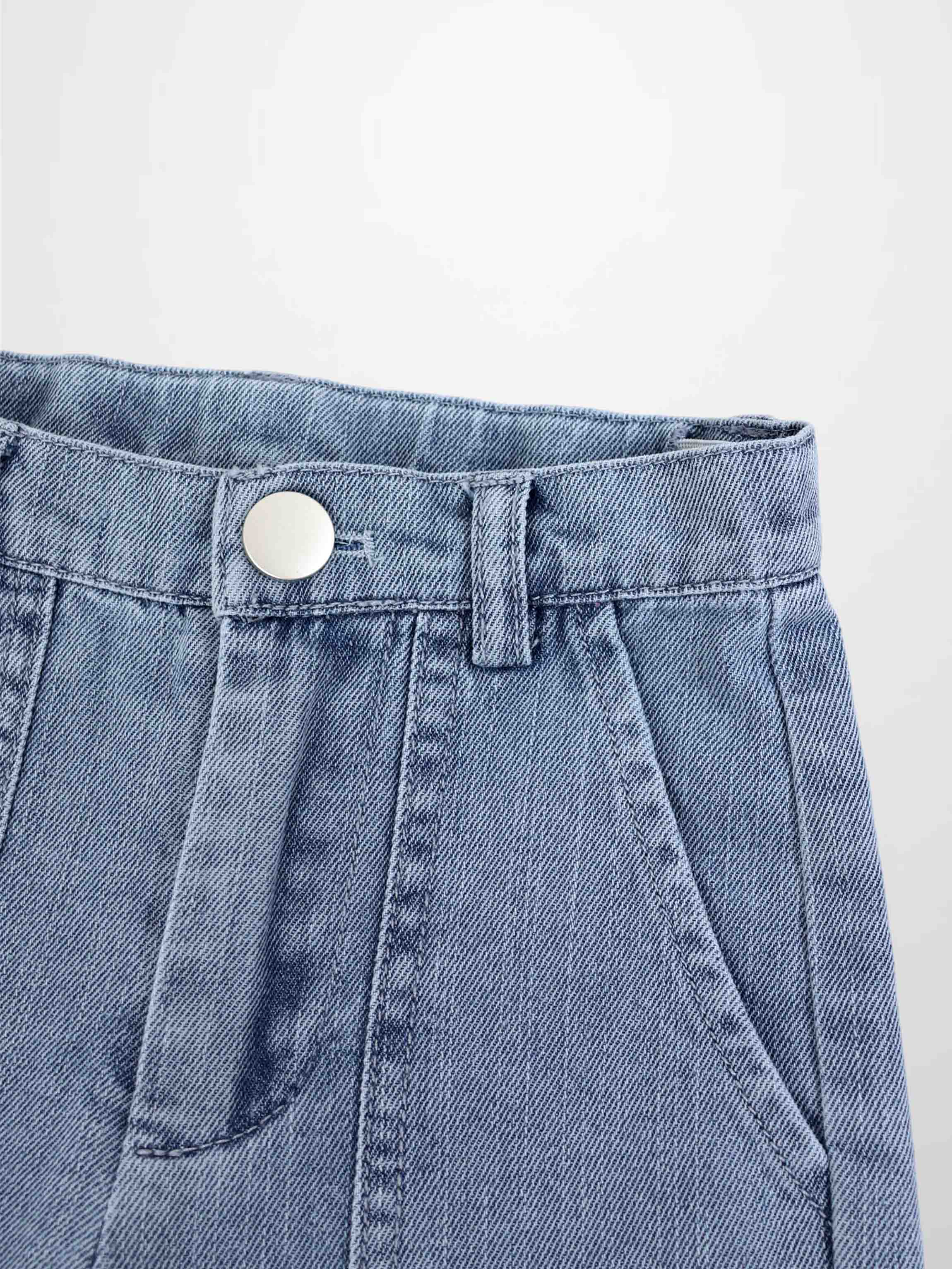 Cuffed Denim Shorts for boys by Adee, light blue denim with metal button and belt loop.