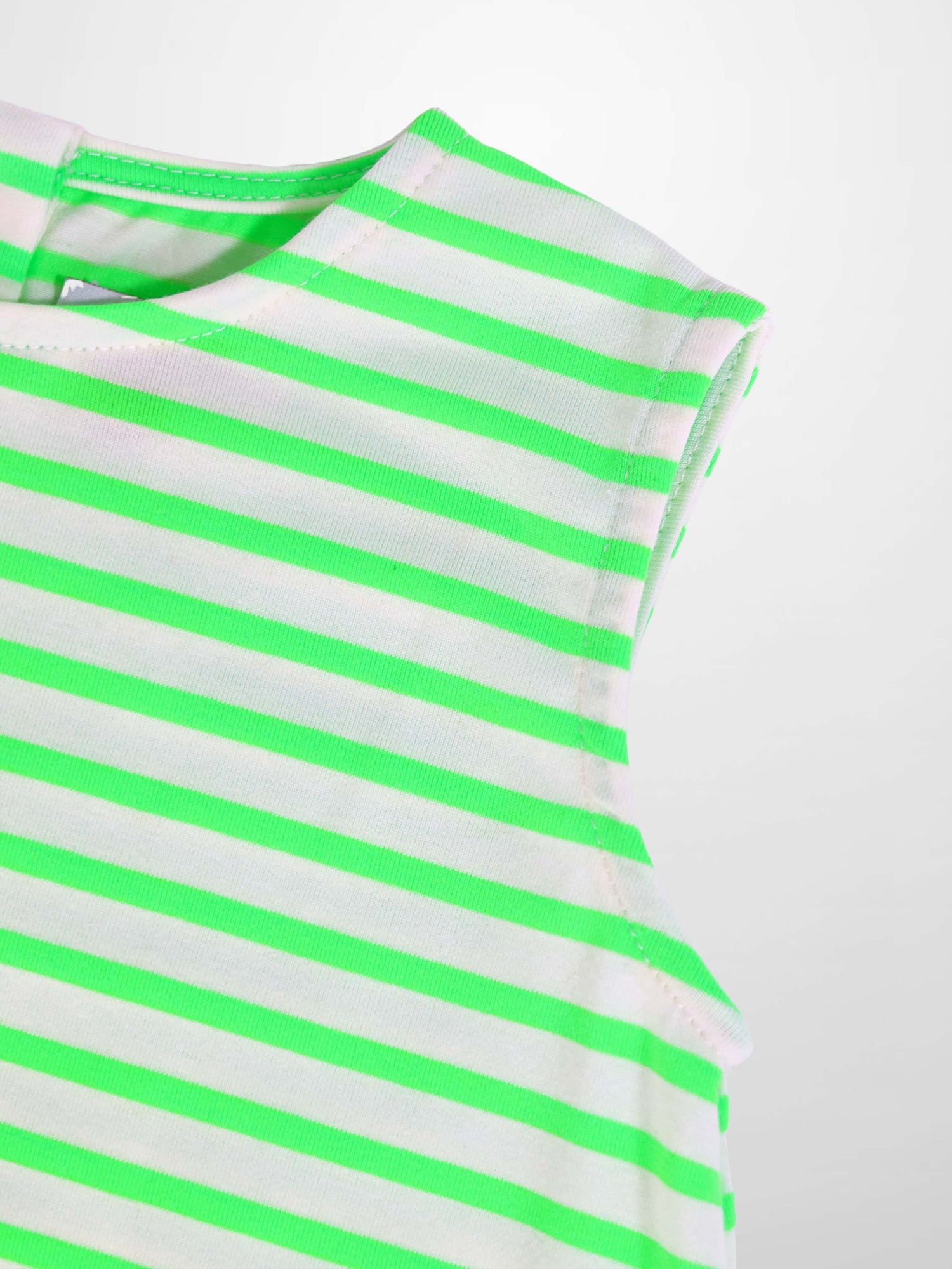 Neon Green Striped Romper; boys romper in neon green and white stripes