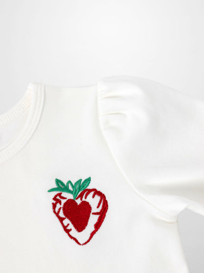 Embroidered Strawberry Short Puff Sleeve T-shirt