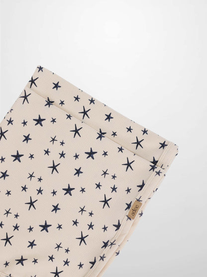 Star Blanket swaddle blanket for boys in beige with navy stars by Adee