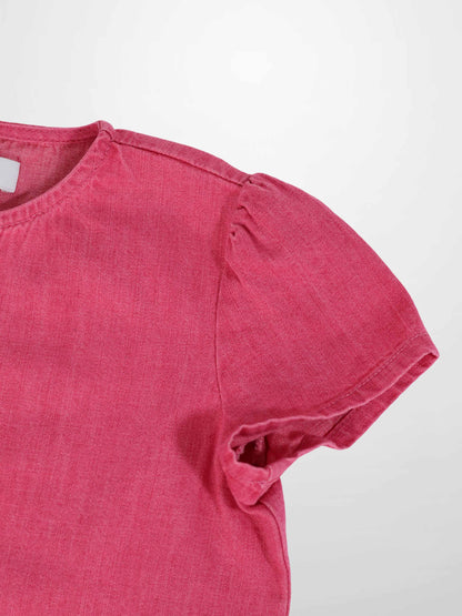 Short Sleeve Henley pink denim girls&