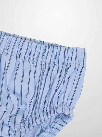 Striped cotton bloomers for boys by Adee, light blue with navy stripes, elastic waistband