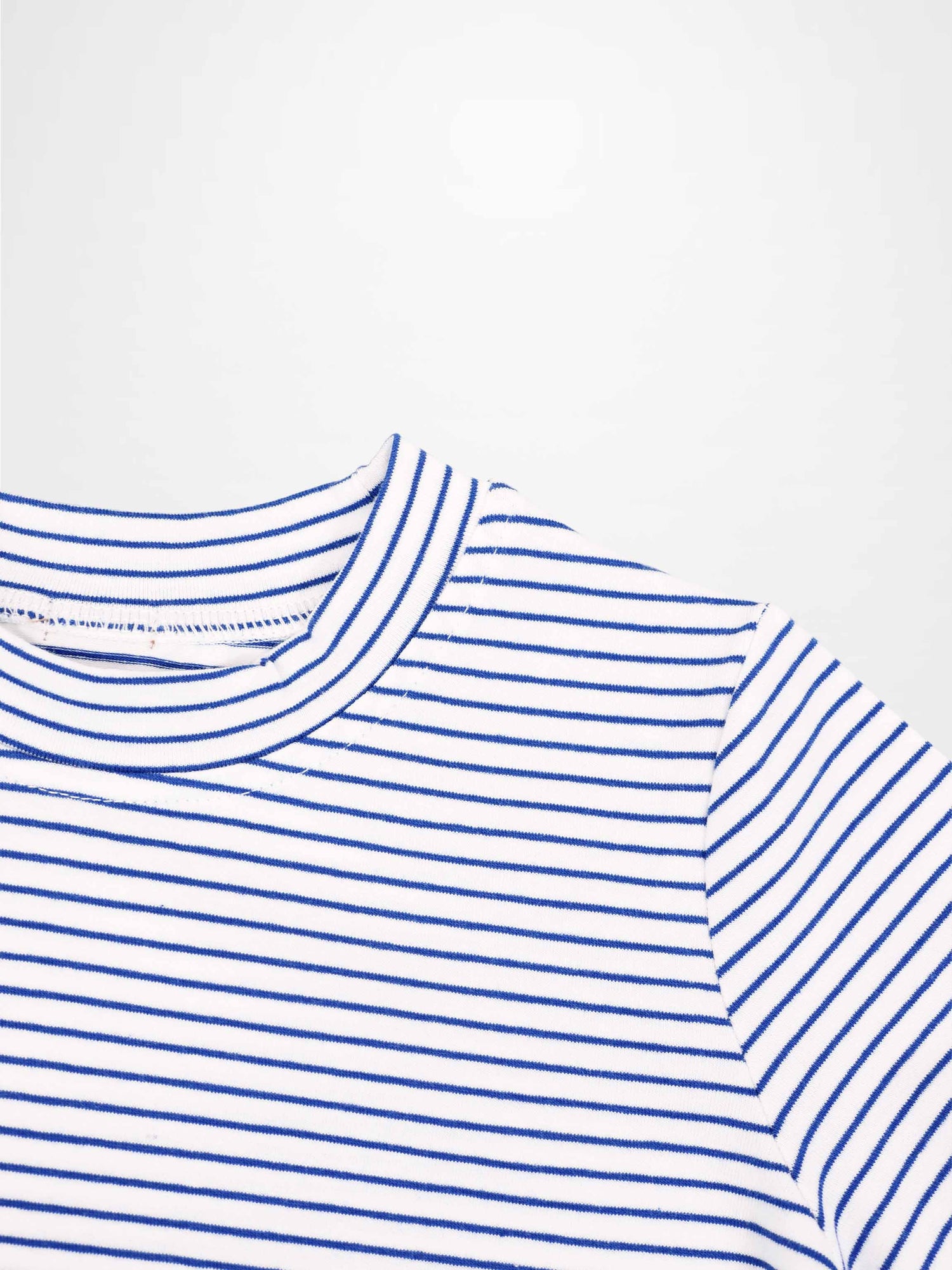 Blue Striped Boxy T-Shirt for boys, white with blue stripes, crew neck.