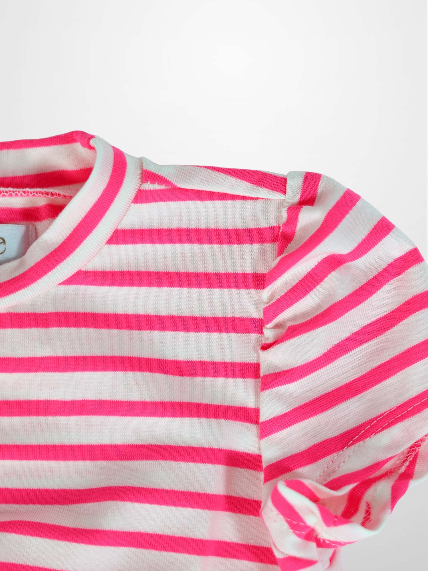 Neon Pink Short Sleeve Girls Dress with Striped Pattern – Adee