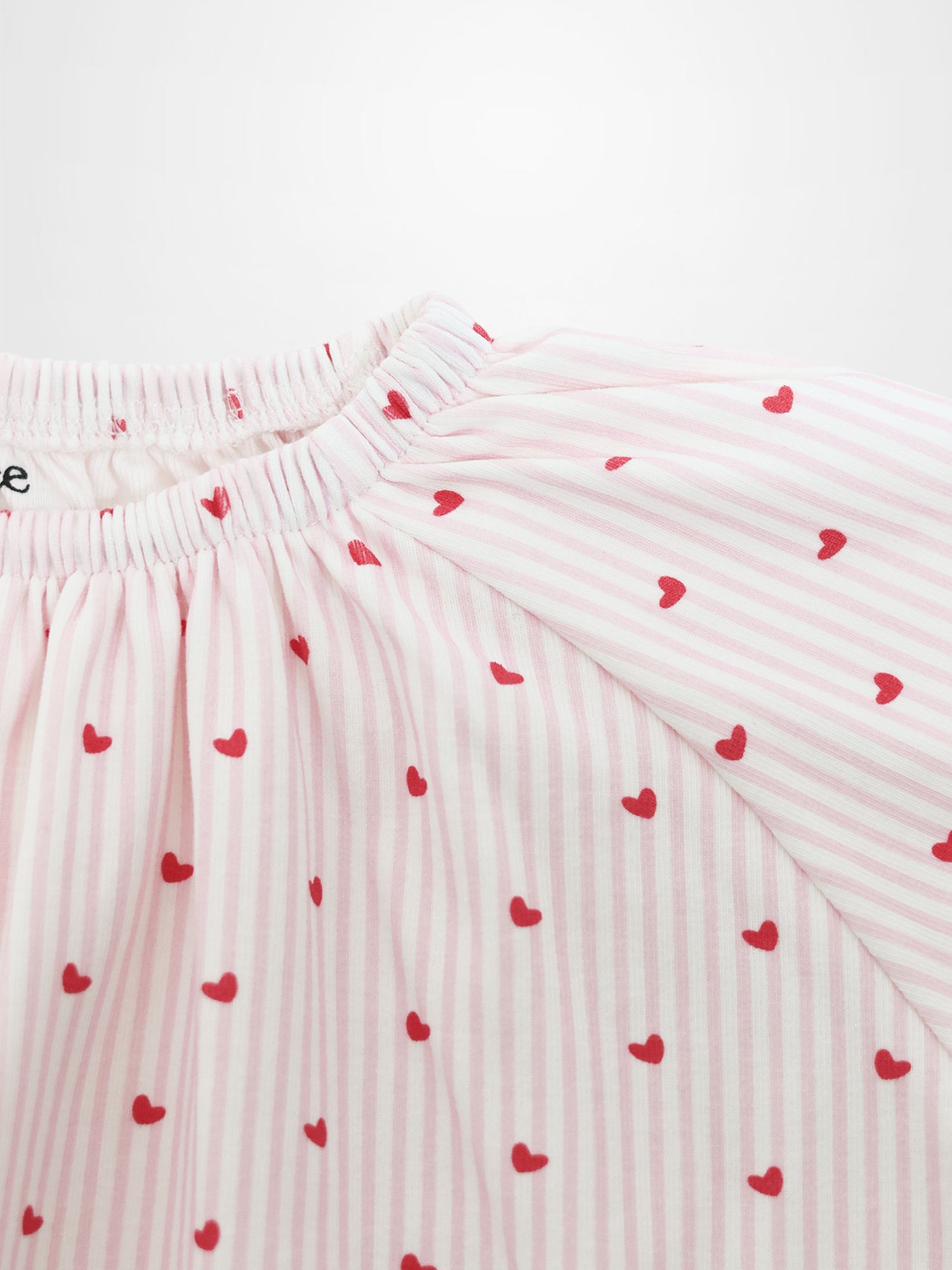 Girls pink heart nightgown by Adee; pink and white striped fabric with red hearts.