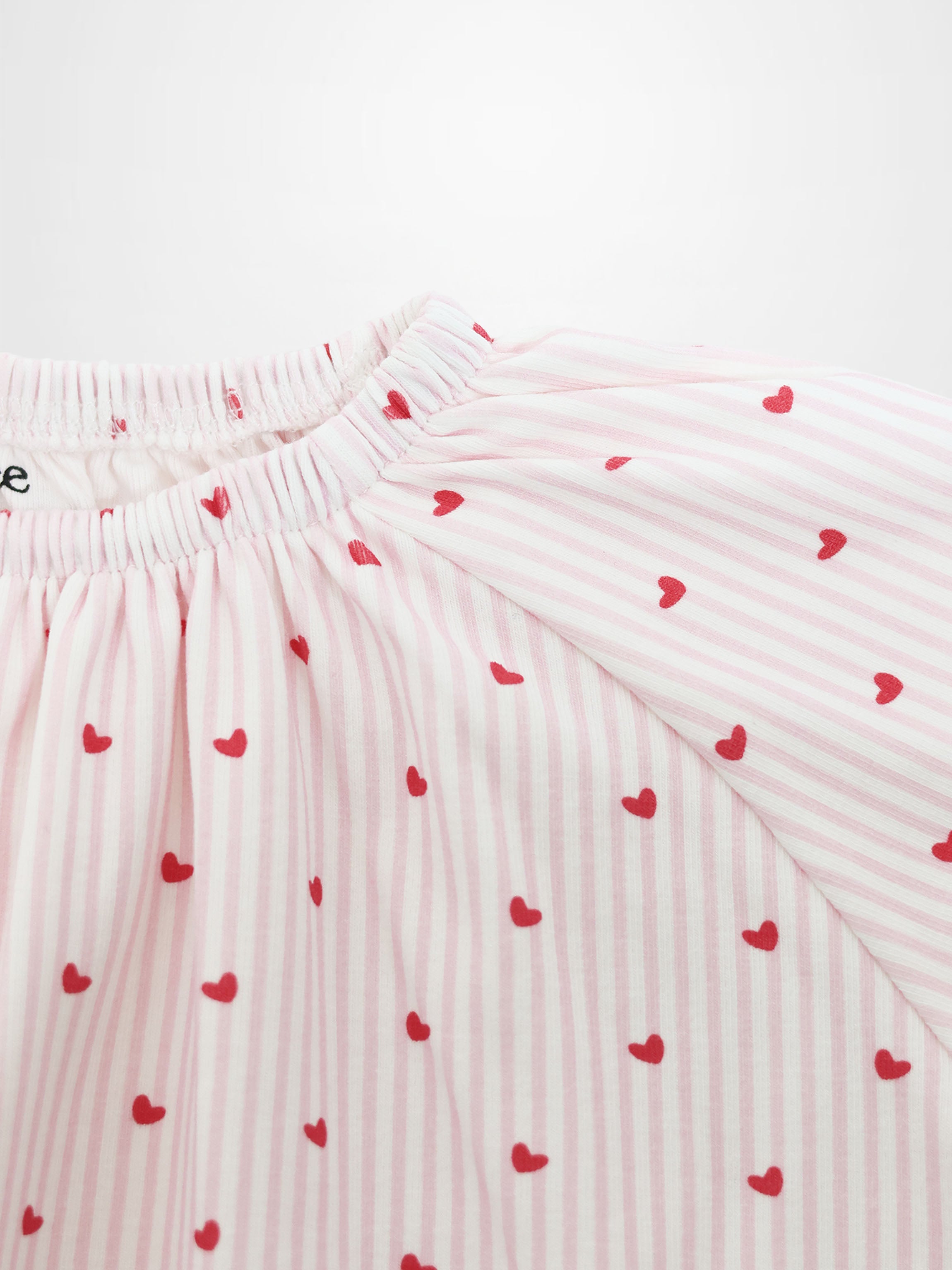 Girls pink heart nightgown by Adee; pink and white striped fabric with red hearts.