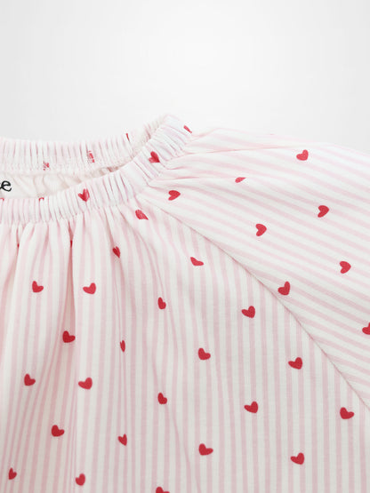 Girls pink heart nightgown by Adee; pink and white striped fabric with red hearts.