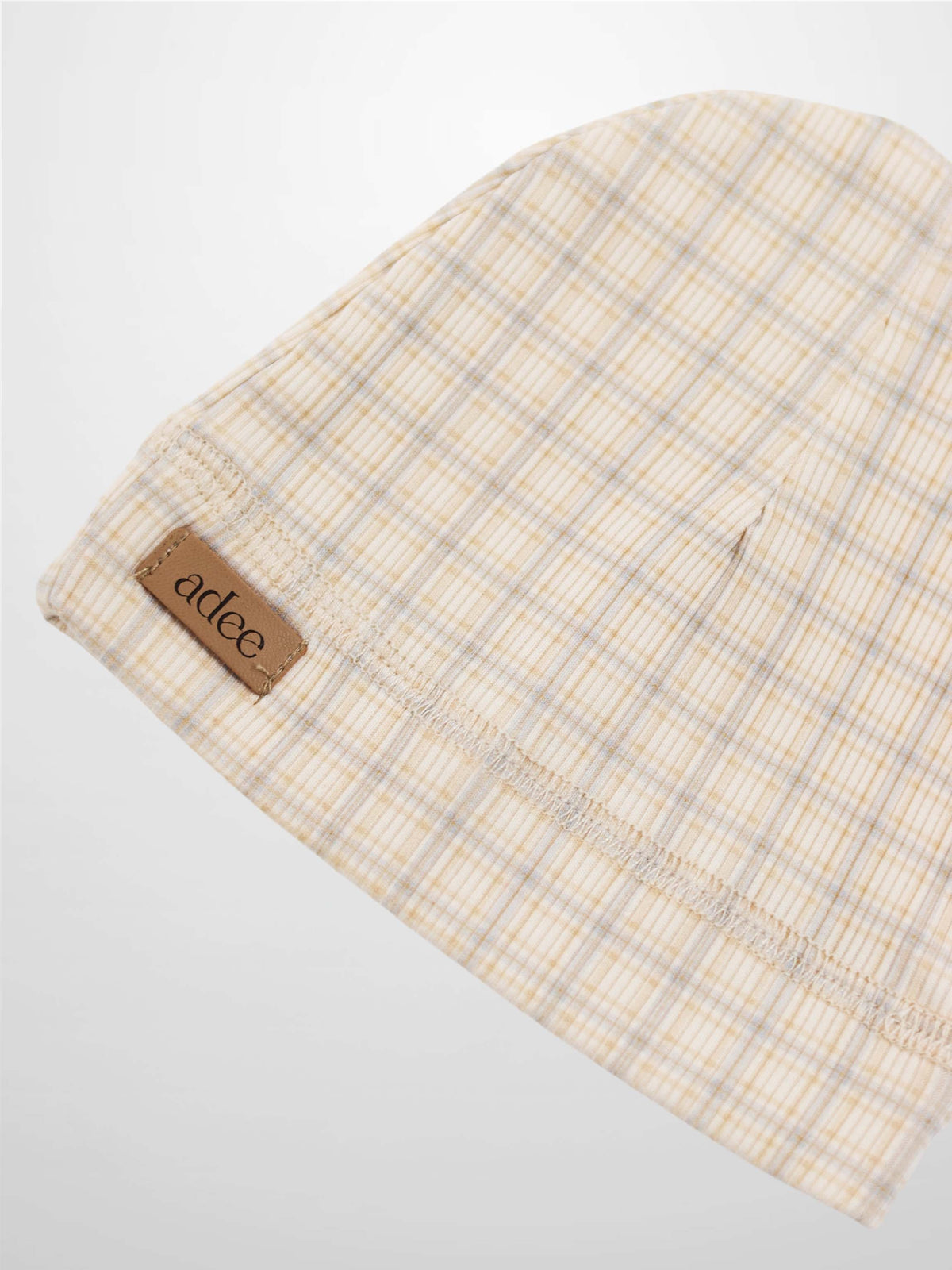 Oatmeal Grid Hat for boys by Adee in light blue and brown plaid.