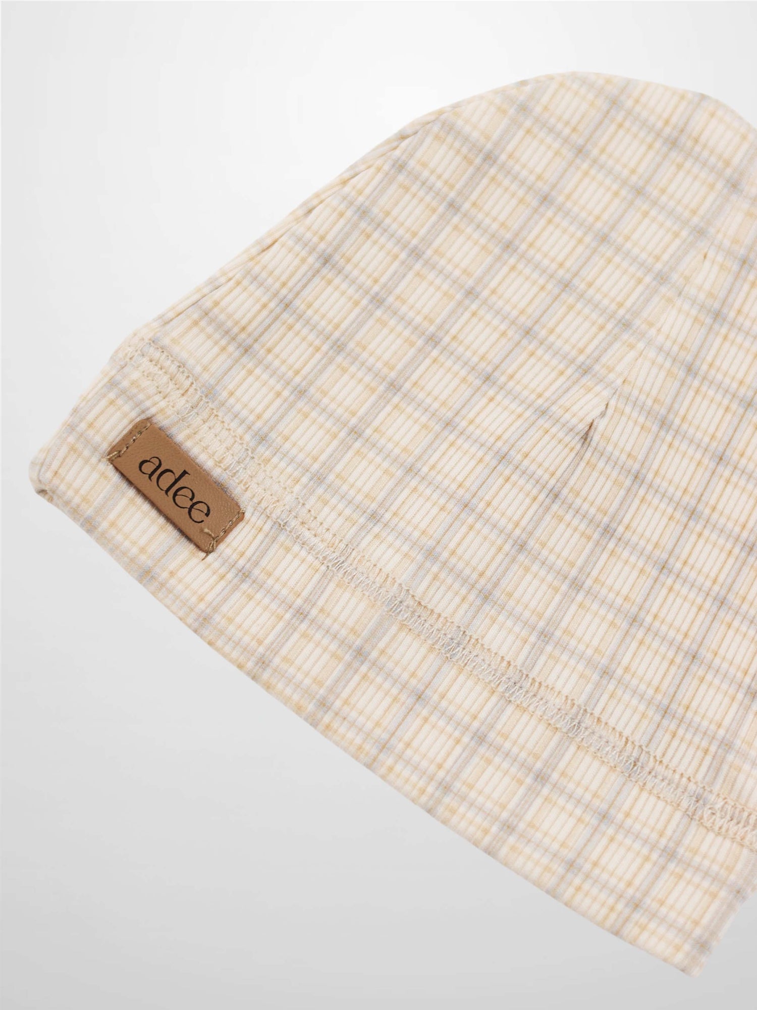 Oatmeal Grid Hat for boys by Adee in light blue and brown plaid.