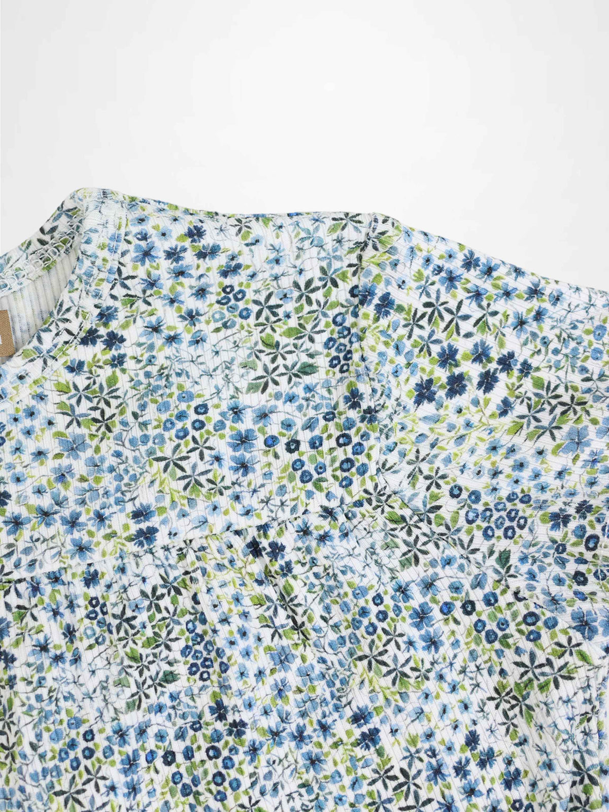 Blue floral robe for girls, dressy style with delicate blue florals on white fabric.