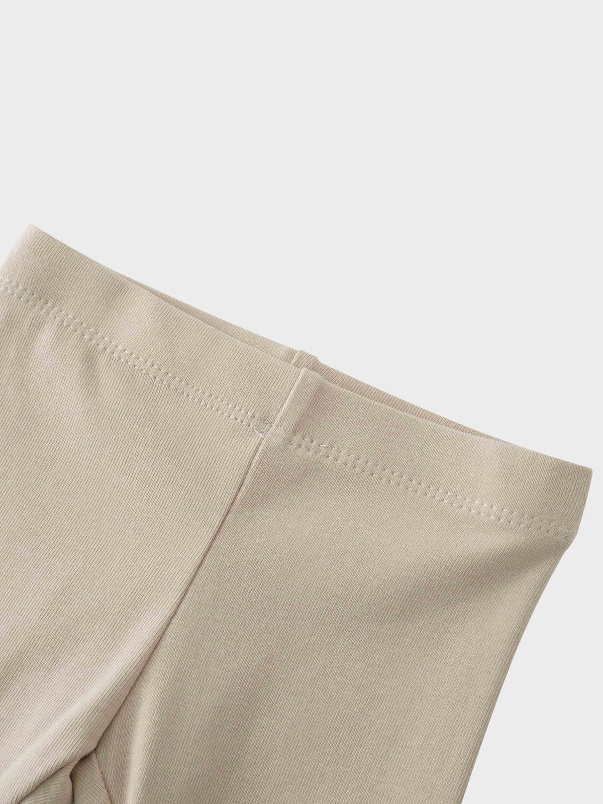 Non Ribbed Leggings - Taupe, light beige fabric, knit waistband close-up