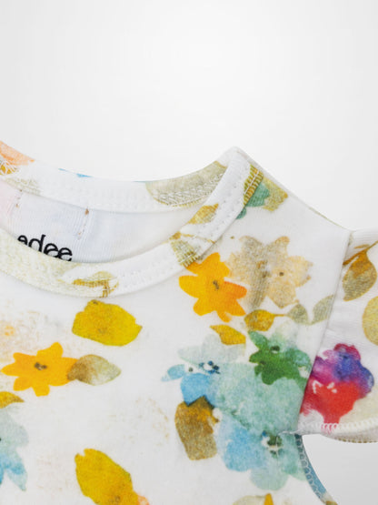 Pastel Flower Bloomers Set for little girls by Adee; white top with pastel watercolor floral print.