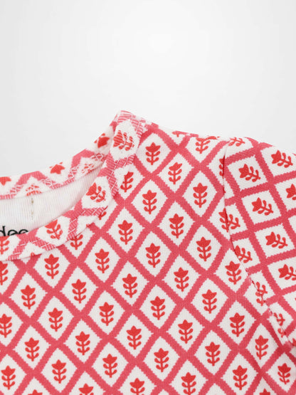 Adee Diamond Flower T-Shirt for girls, pink diamond lattice pattern