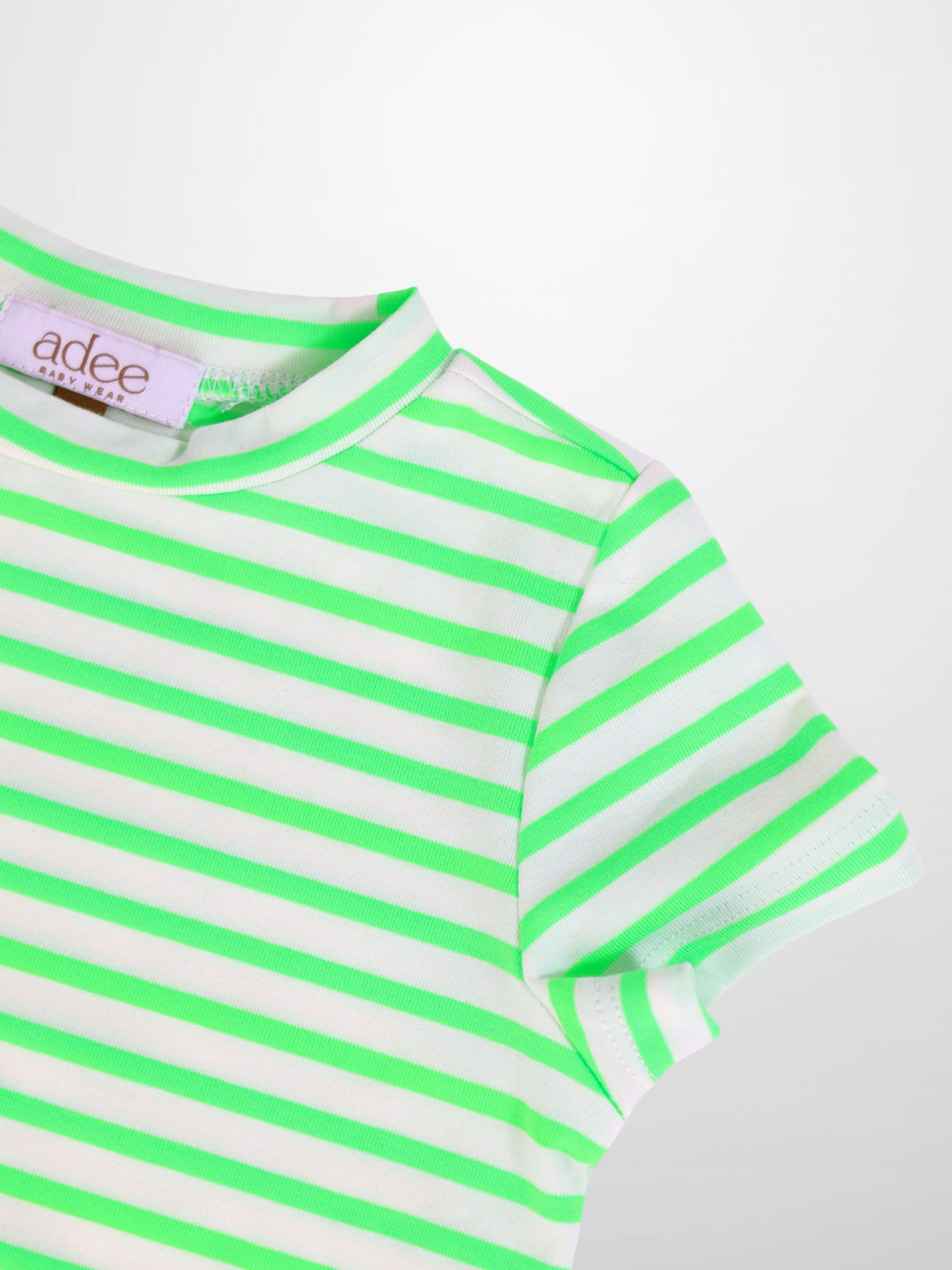 Neon Green Striped Boxy T-shirt  - Short Sleeve