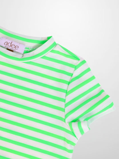 Neon Green Striped Boxy T-shirt  - Short Sleeve