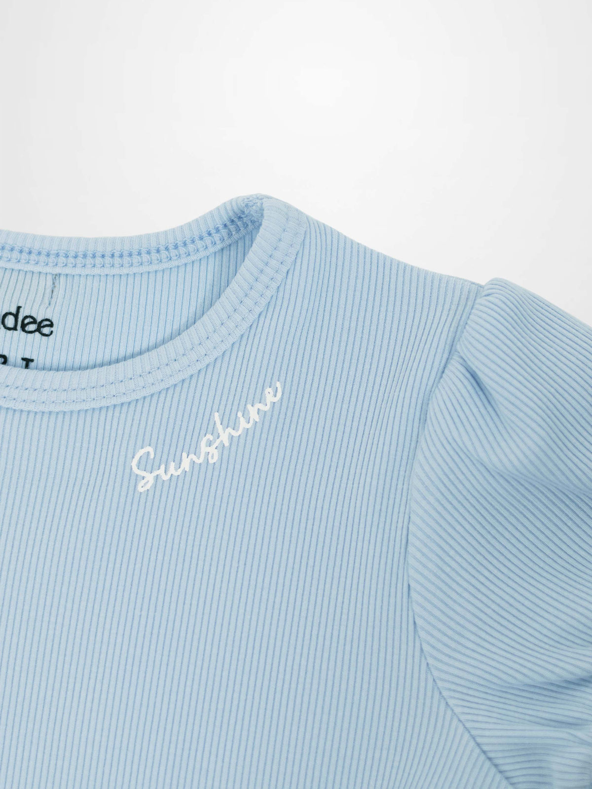 Short Puff Sleeve T-shirt - Light Blue ribbed fabric, Adee brand