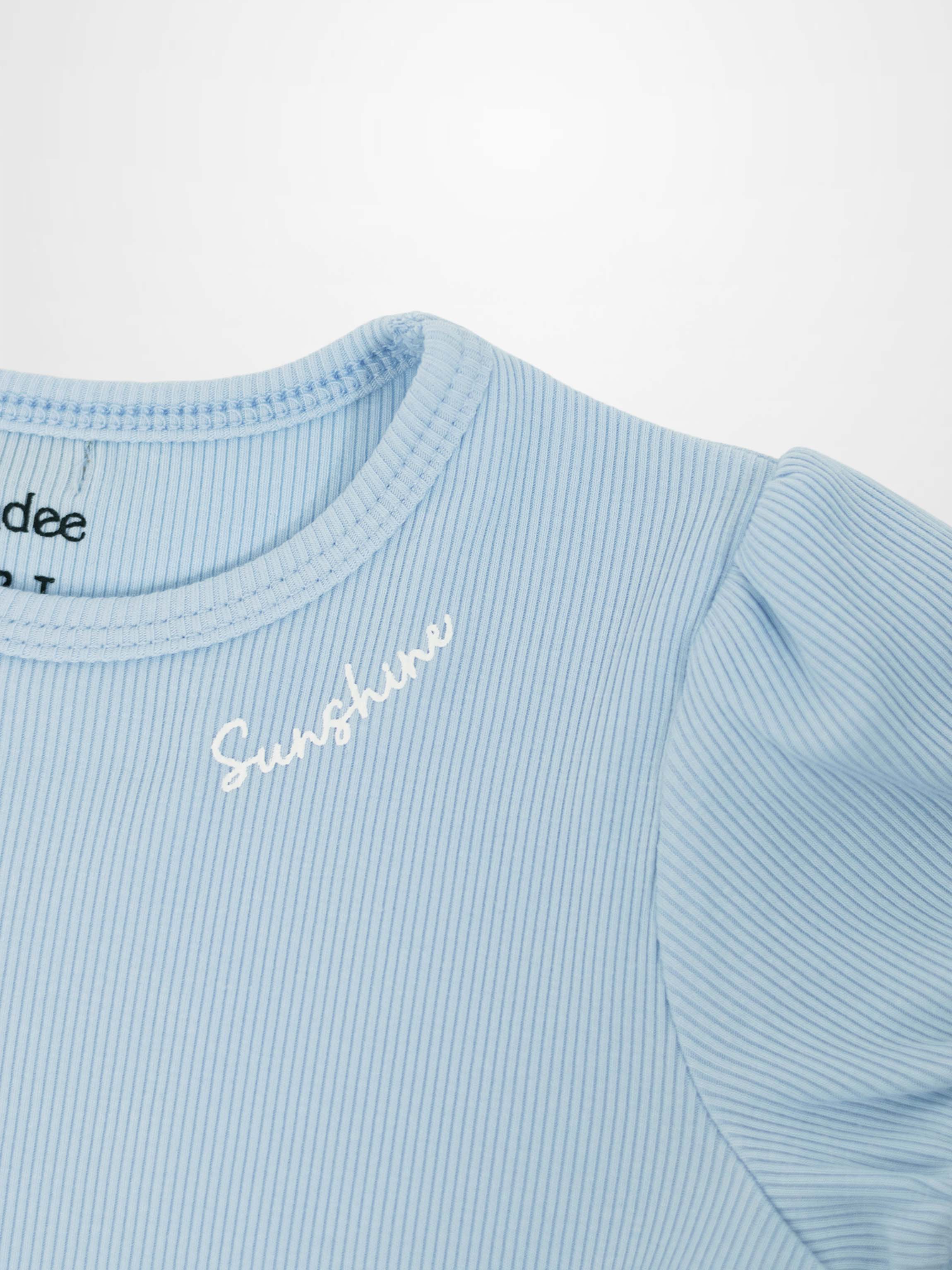 Short Puff Sleeve T-shirt - Light Blue ribbed fabric, Adee brand