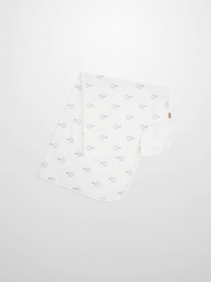 Blue Balloon Blanket; Adee boys swaddle blanket in white fabric with blue balloon pattern