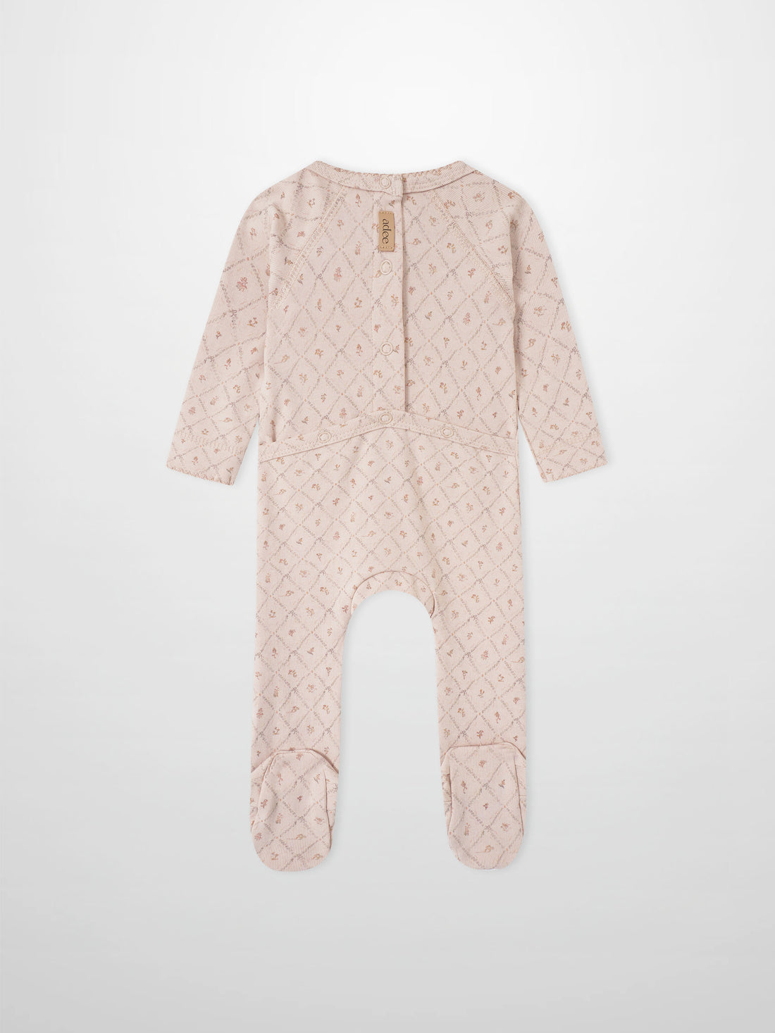 Dainty Diamond Stretchy girls long-sleeve footed onesie by Adee in pink quilted pattern