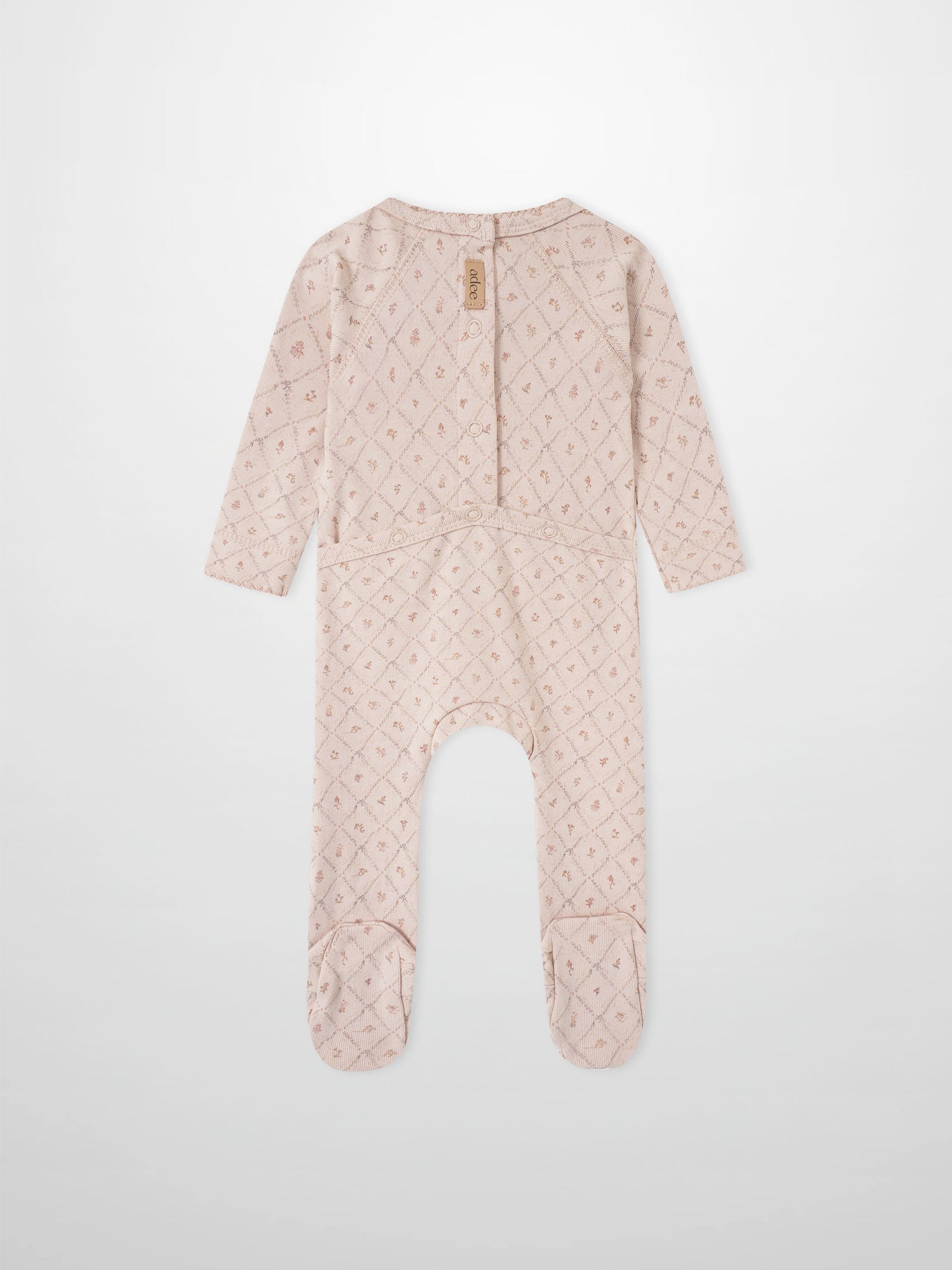 Dainty Diamond Stretchy girls long-sleeve footed onesie by Adee in pink quilted pattern