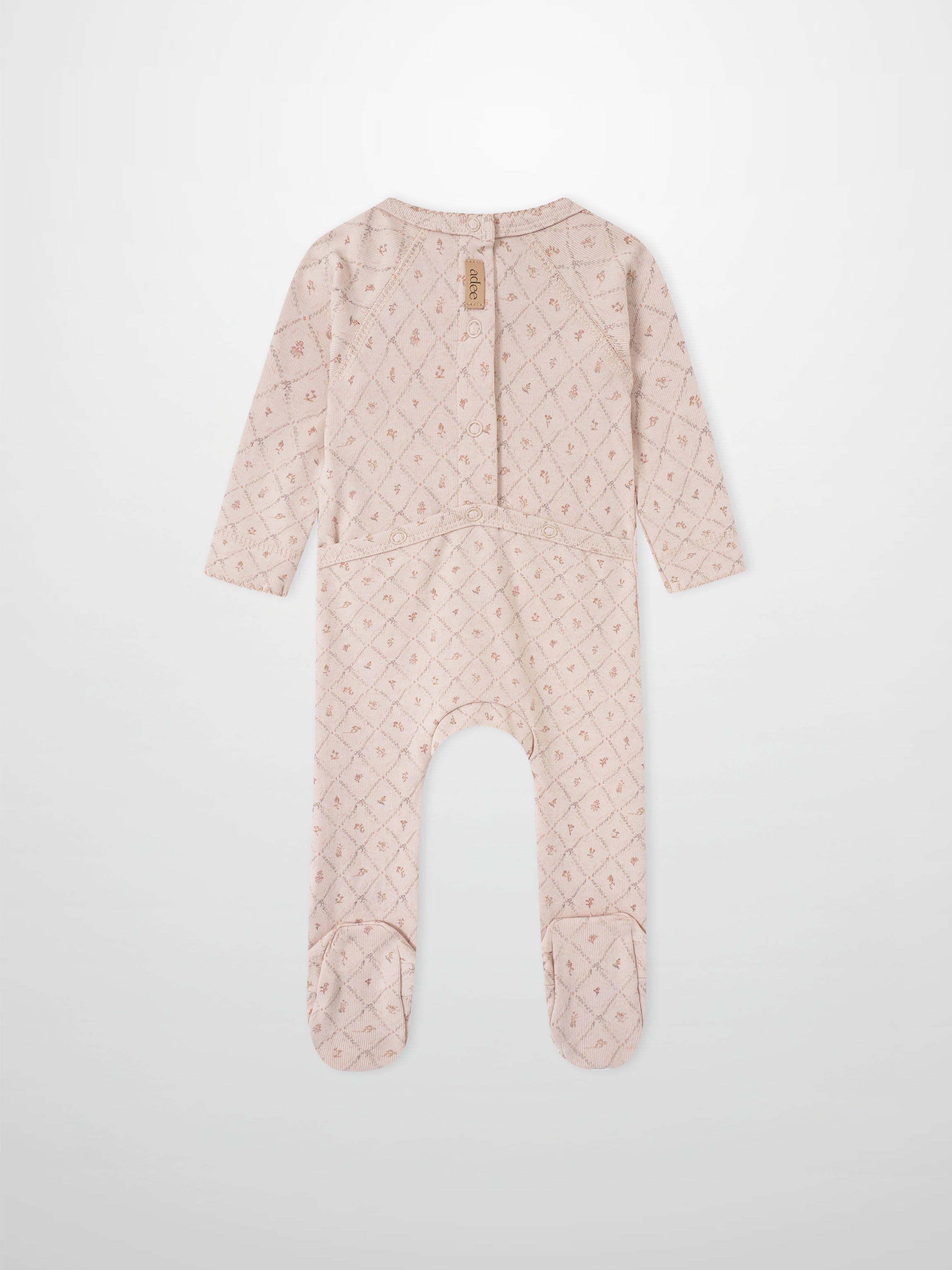 Dainty Diamond Stretchy girls long-sleeve footed onesie by Adee in pink quilted pattern