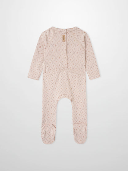 Dainty Diamond Stretchy girls long-sleeve footed onesie by Adee in pink quilted pattern
