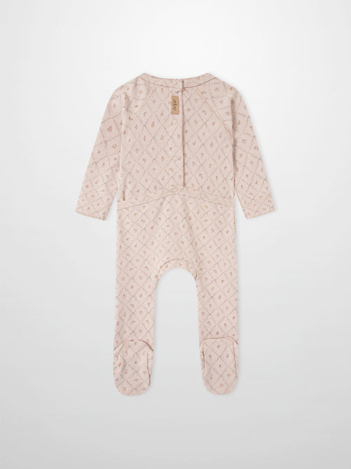 Dainty Diamond Stretchy girls long-sleeve footed onesie by Adee in pink quilted pattern