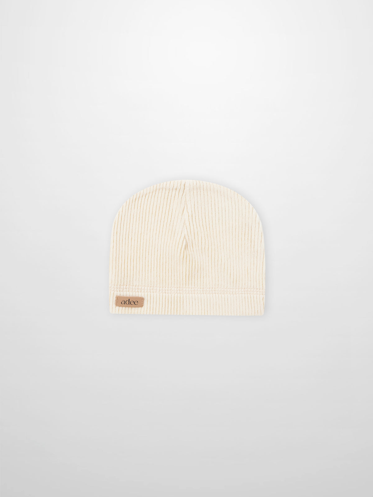 Embroidered Anchor Hat for boys; beige striped knit beanie with Adee tag.