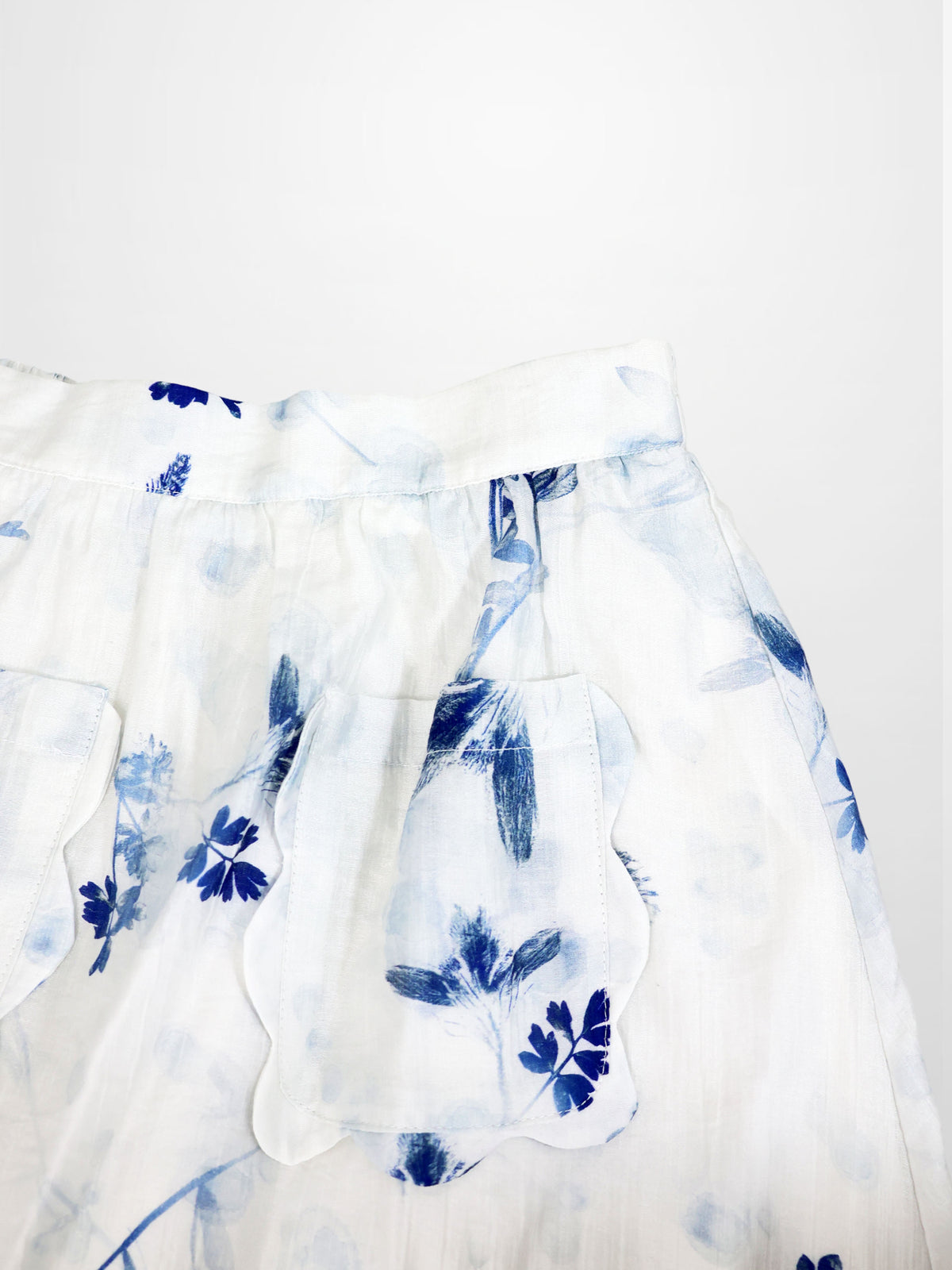Blue Flower Skirt for girls, dressy white fabric with blue floral print.