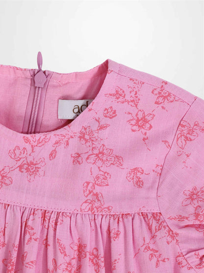 Pink Flower Dress for Girls by Adee, short sleeves, floral print, back zipper