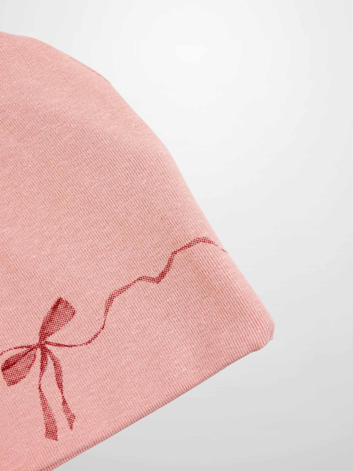 Pink Bow Beanie for girls with dark-pink wavy ribbon detail