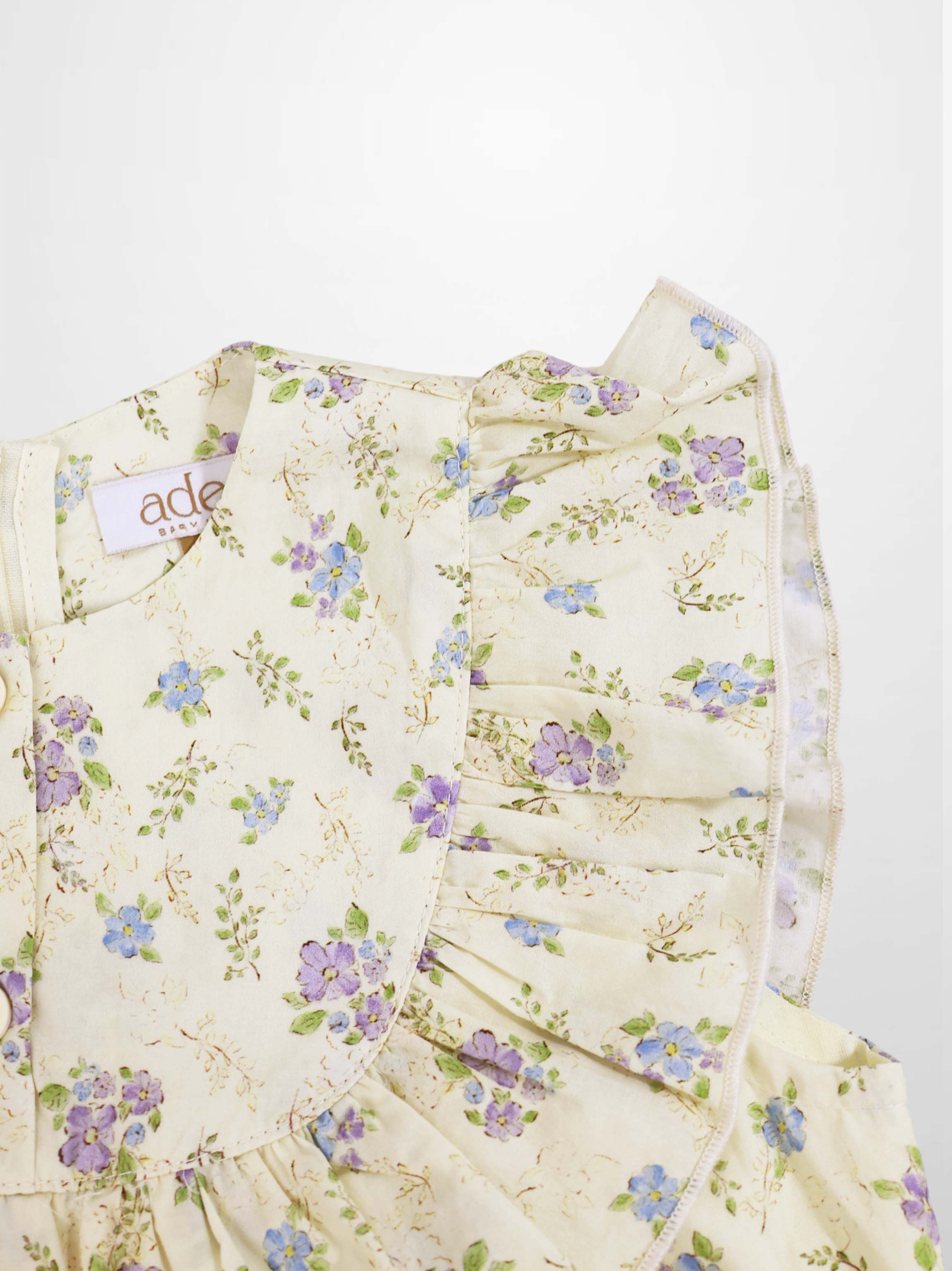 Adee Ivory Flower Dress - Sleeveless, ivory floral print with blue and purple flowers