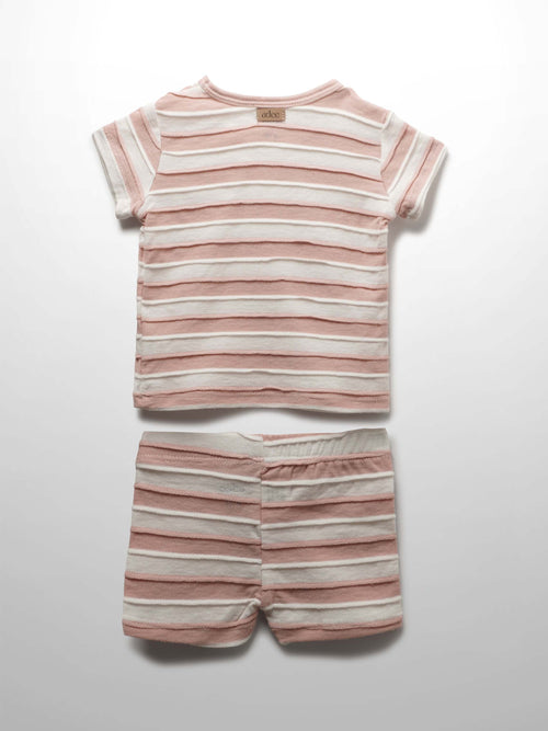 Girls shorts and t shirt striped set pink
