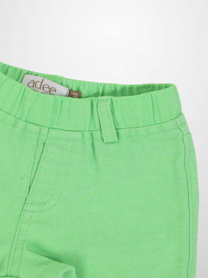 Denim shorts for boys by Adee in neon green with belt loops