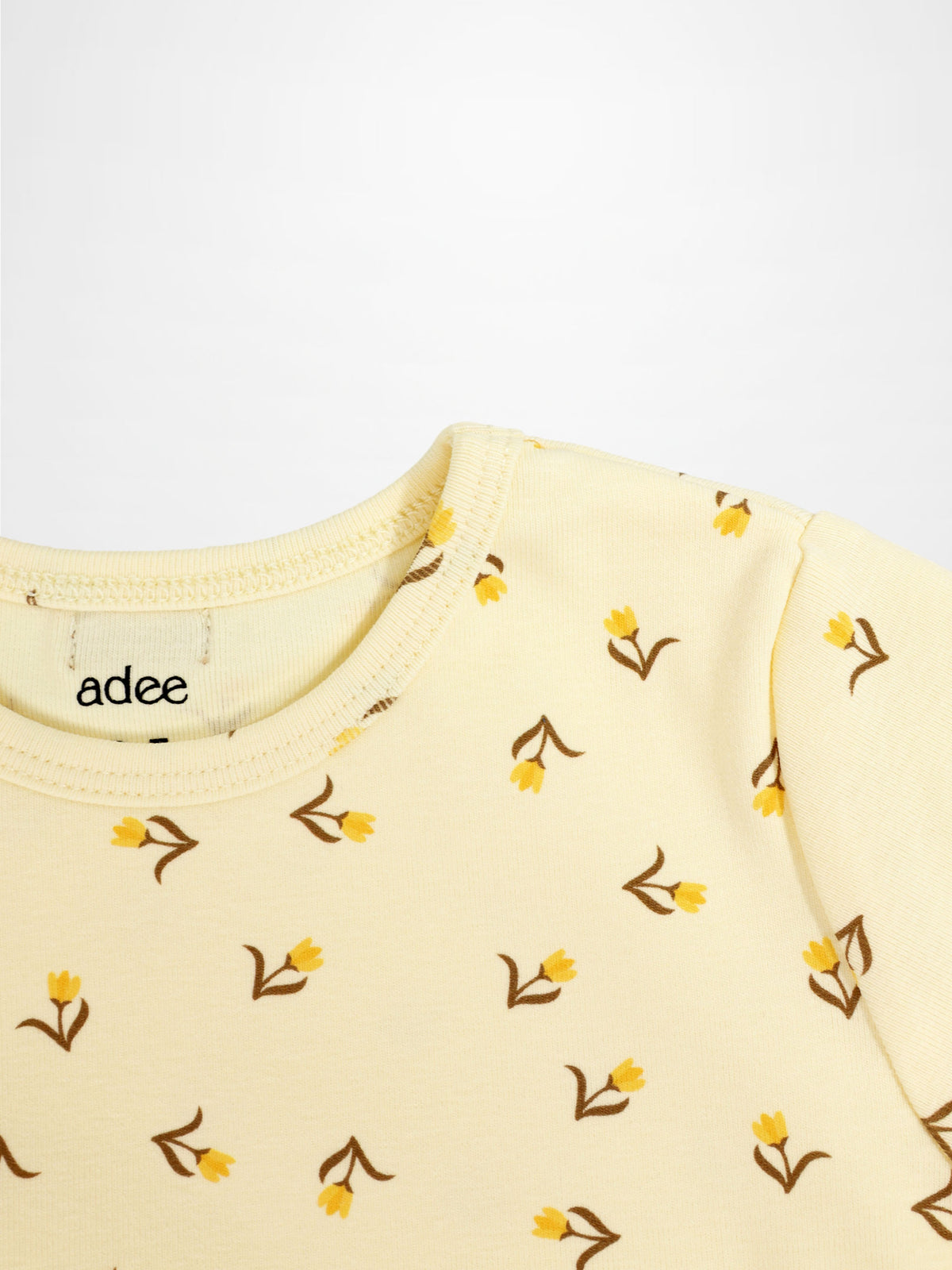 Adee Butter Yellow Tulip T-shirt for girls, 3/4 sleeve, yellow tulip print