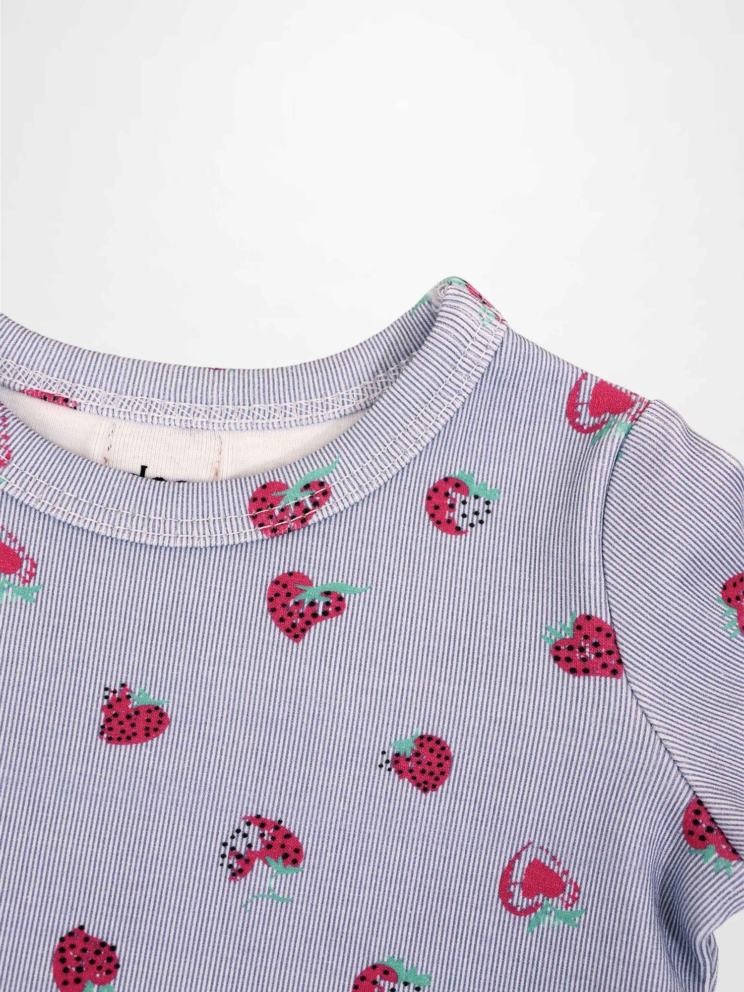 Strawberry Bloomers Set for little girls; lavender striped fabric with pink strawberry print.