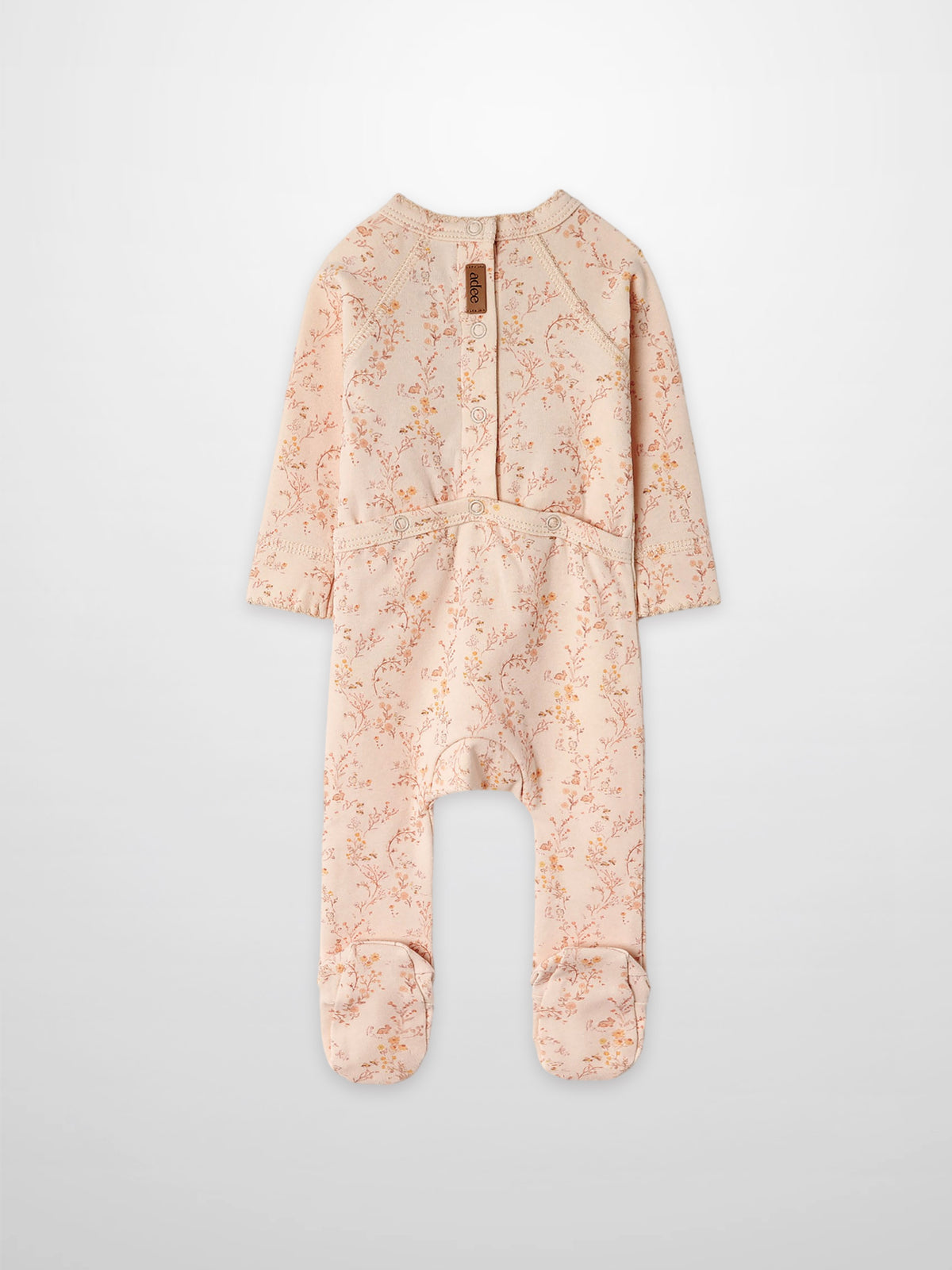Sweet Meadow Stretchy girls jumpsuit, footed, in light pink floral print by Adee