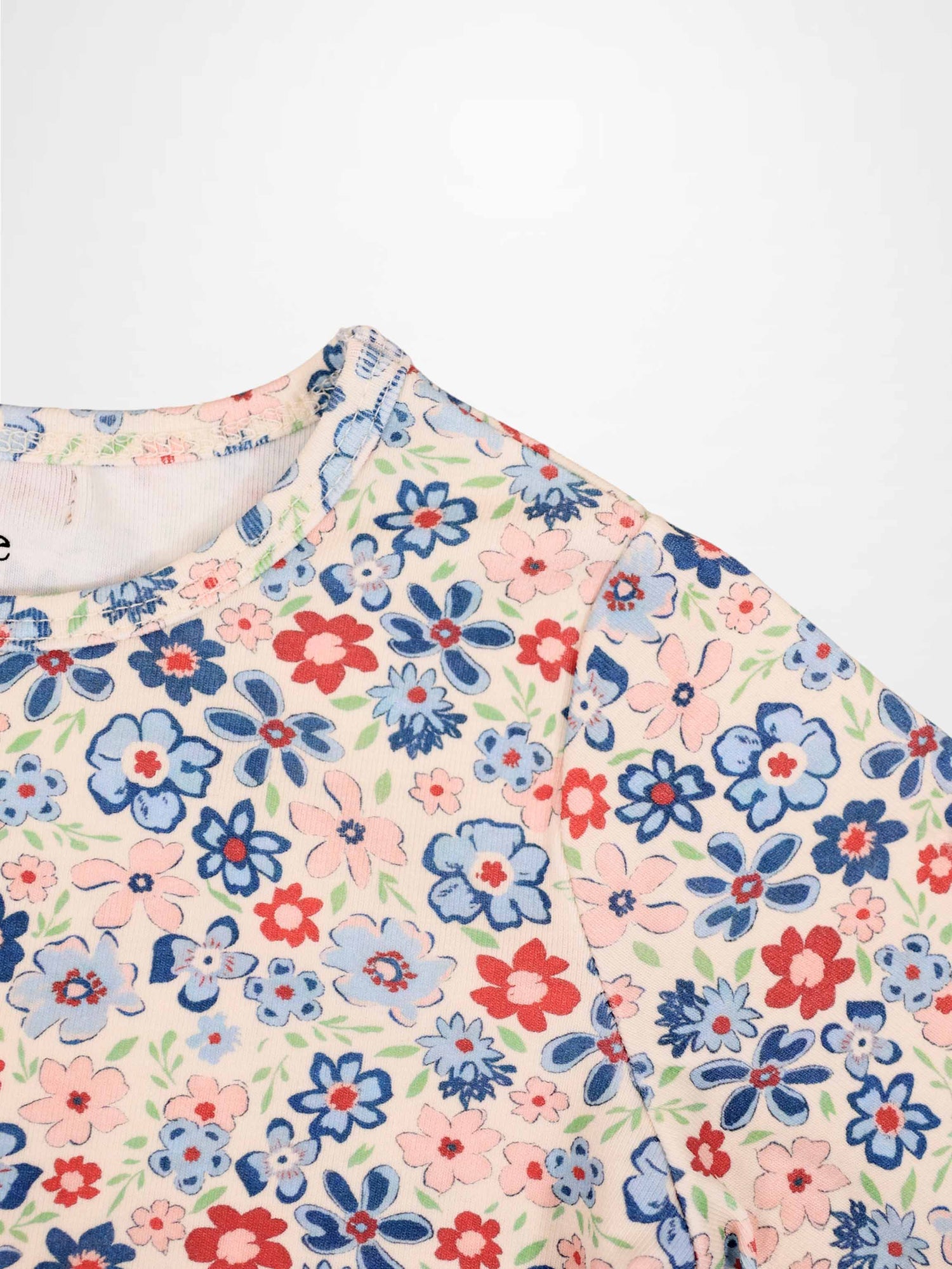 Garden Flower short sleeve shirt for girls by Adee, pink blue and red floral print